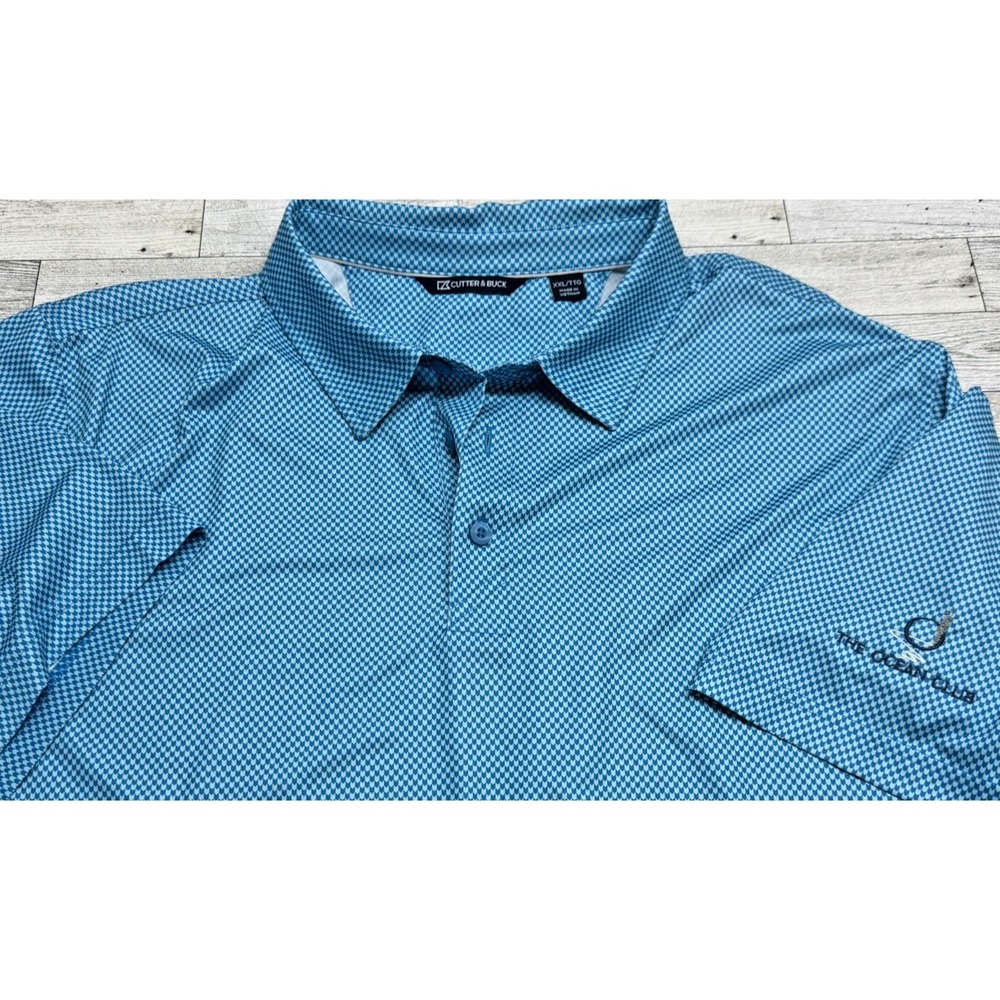 Cutter Buck Mens XXL Golf Polo Shirt Blue Geo Print Performance‎ The Ocean Club